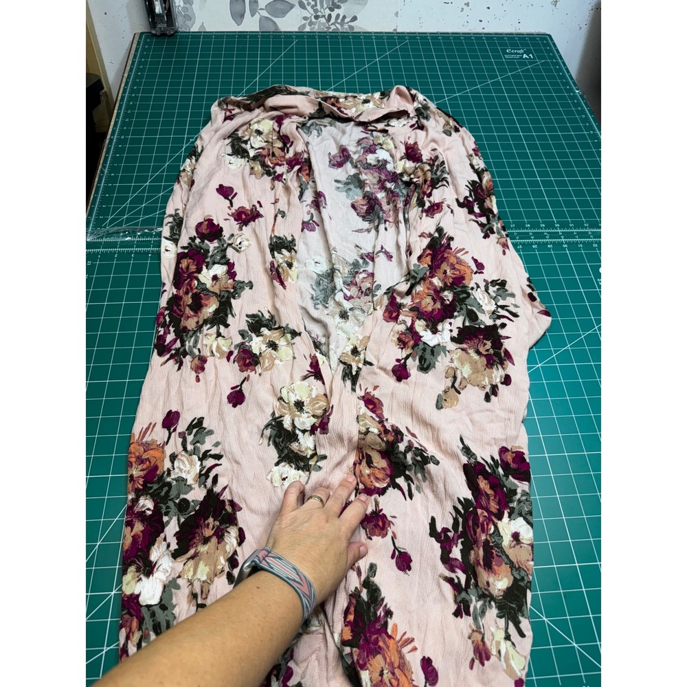 Audrey 3+1 Women Pink Floral Open Front Kimono Cardigan Layering Top One Size